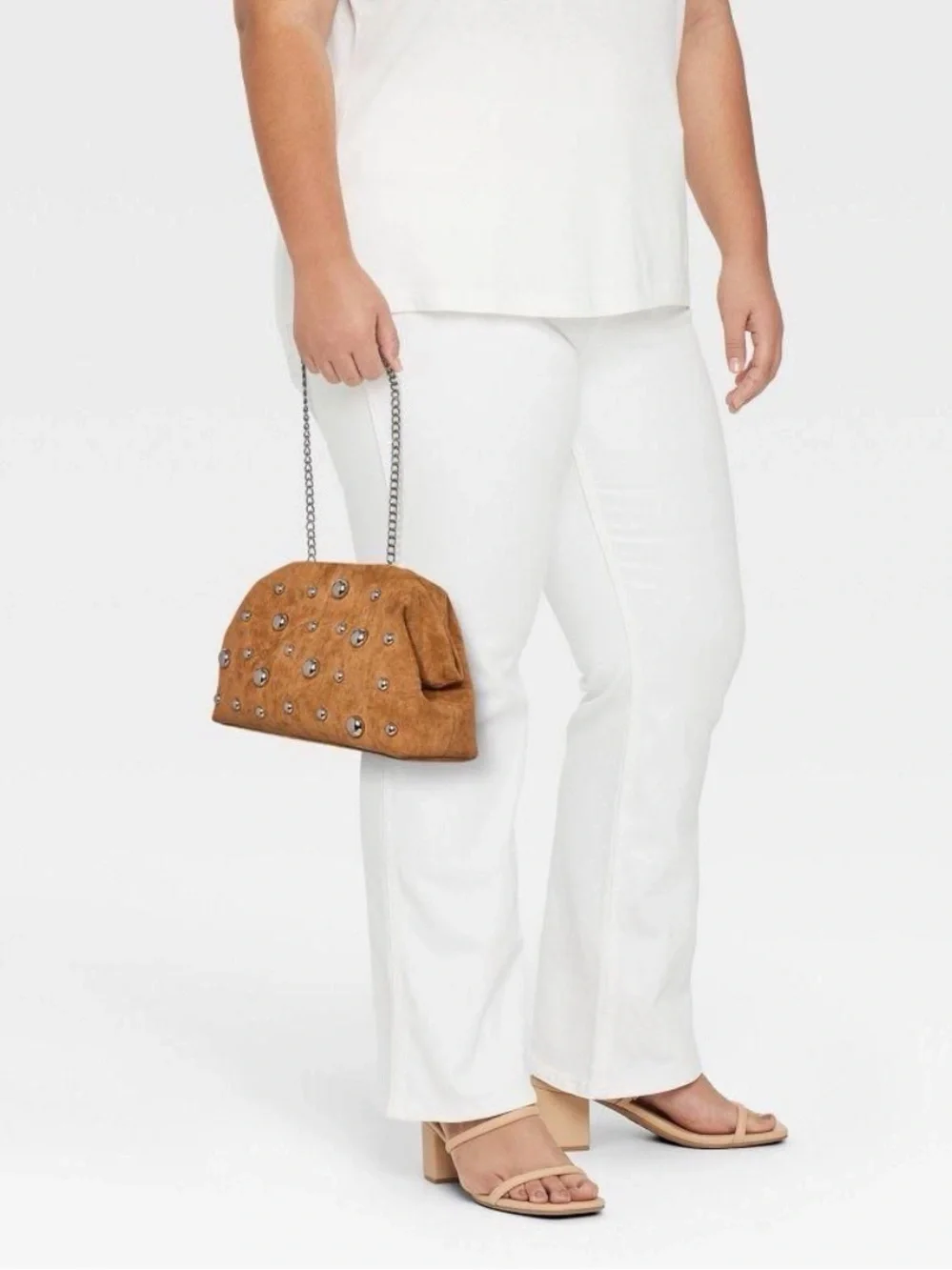 a new day Tan Suede Studded Clutch with Chain (New w/o tags)